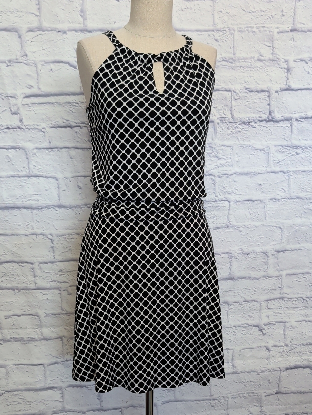 Valerie Bertinelli Black & White Lattice Halter Mini Dress - Size 10